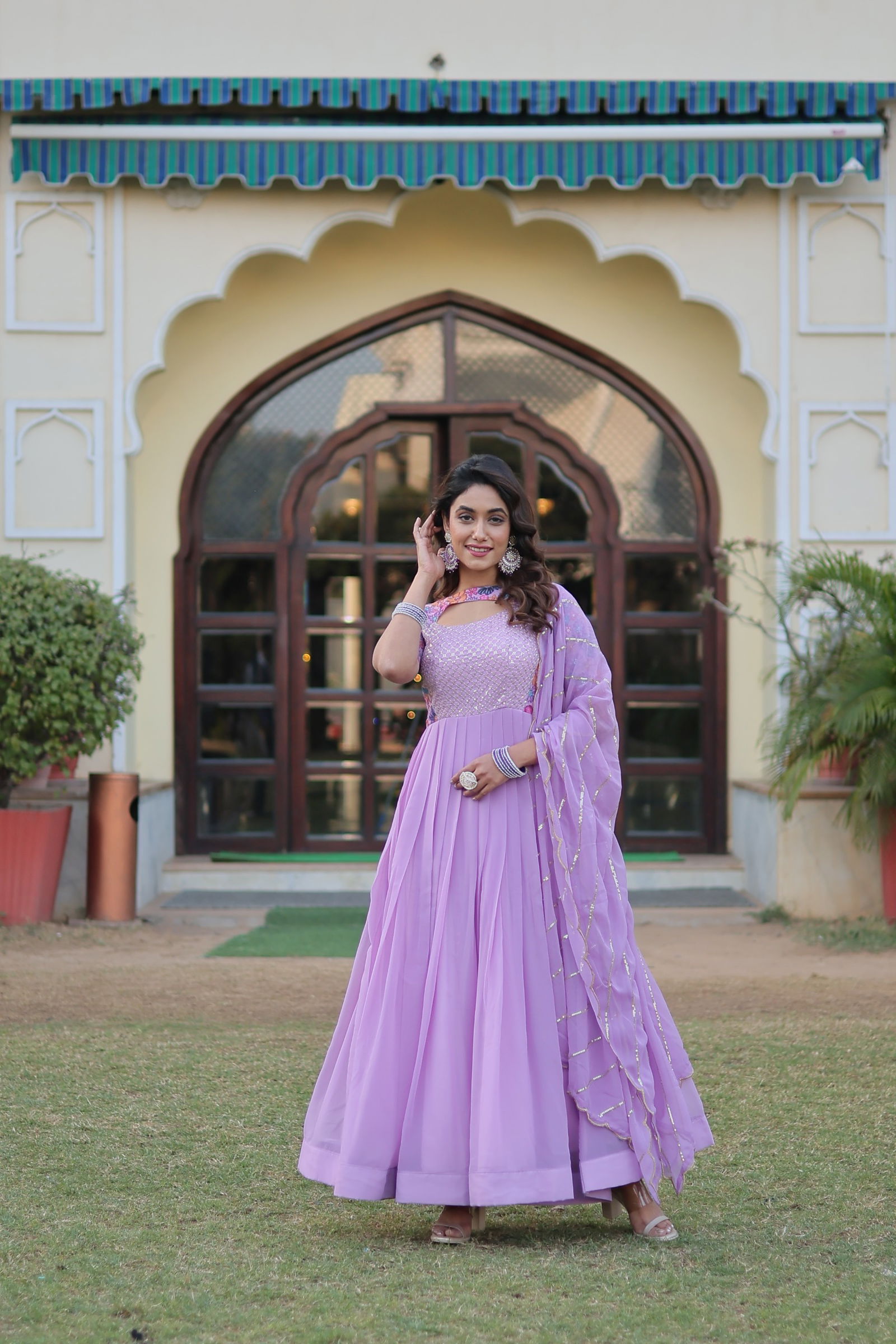 KA 1083 Georgette  Designer Party Wear Gown With Dupatta Wholesale Clothing Suppliers In India